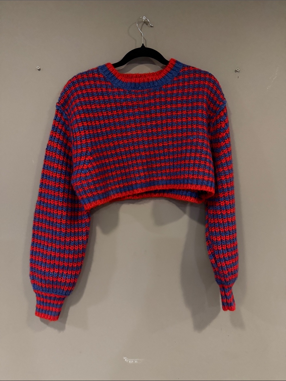 Zara Cropped Red & Blue Stripe Women's Sweater